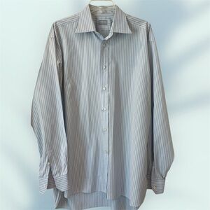 Lorenzini Made In Italy Double Down Dress Shirt, White/Pale Blue Stripe, Sz XL